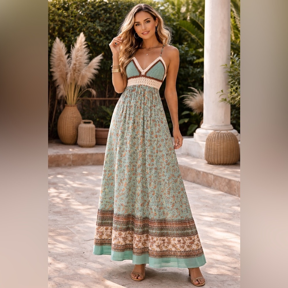 Allison & Kelly NWT boho crochet floral maxi dress size M